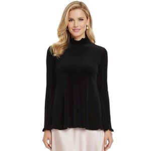 Rino Rossi Vintage Chenille Knit Ruffle Sweater Cowl Neck Soft Preppy Black S